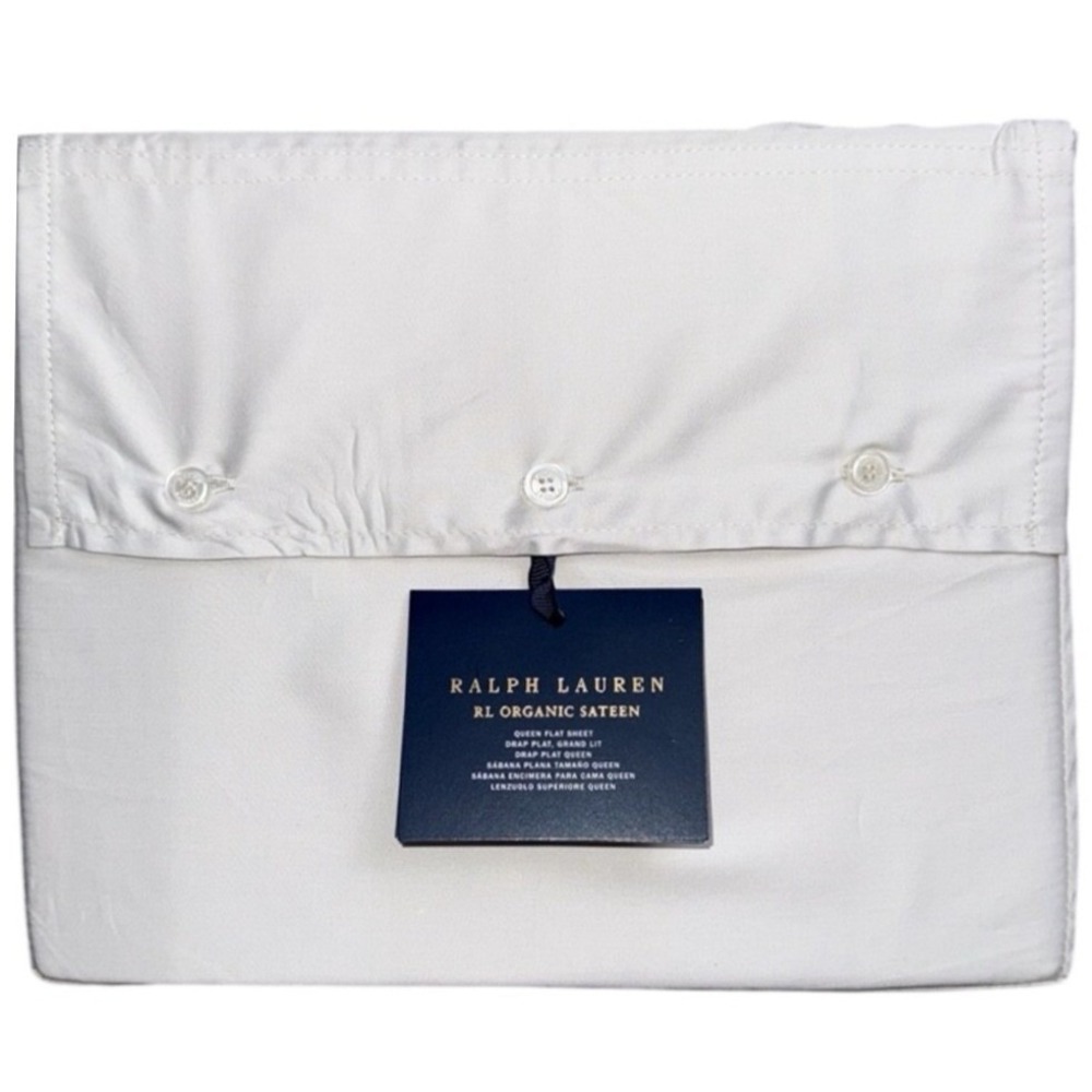 Ralph Lauren Queen Flat Sheet Organic Cotton Sateen Platinum Gray NWT